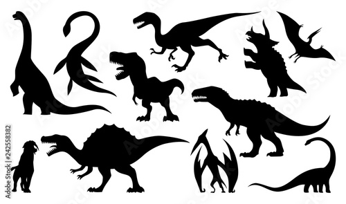 Dinosaur silhouettes set. Vector illustration isolated on white