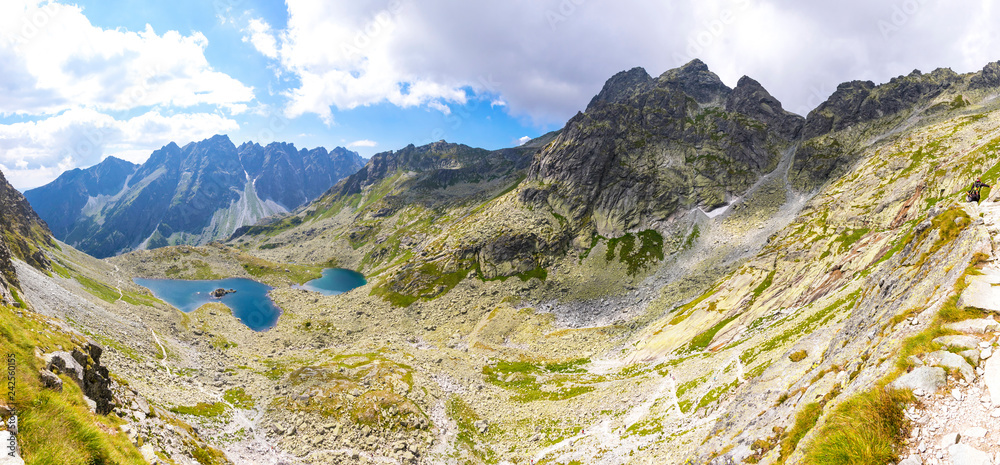 Panoramic view of Tatra mountains and Zabie lakes (Slovak: Zabie plesa,  Zabie Stawy Mieguszowieckie). Hiking to mt.Rysy (2503m) in High Tatras  Mountains (Vysoke Tatry), Slovakia Stock Photo | Adobe Stock