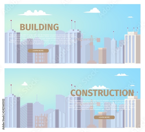 Construction Business Flat Vector Web Banners Set