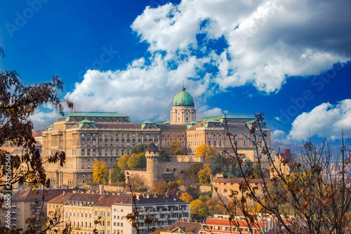 Photography View to the Buda Castle, Budapest, Hungary in sunny day with blue sky background
