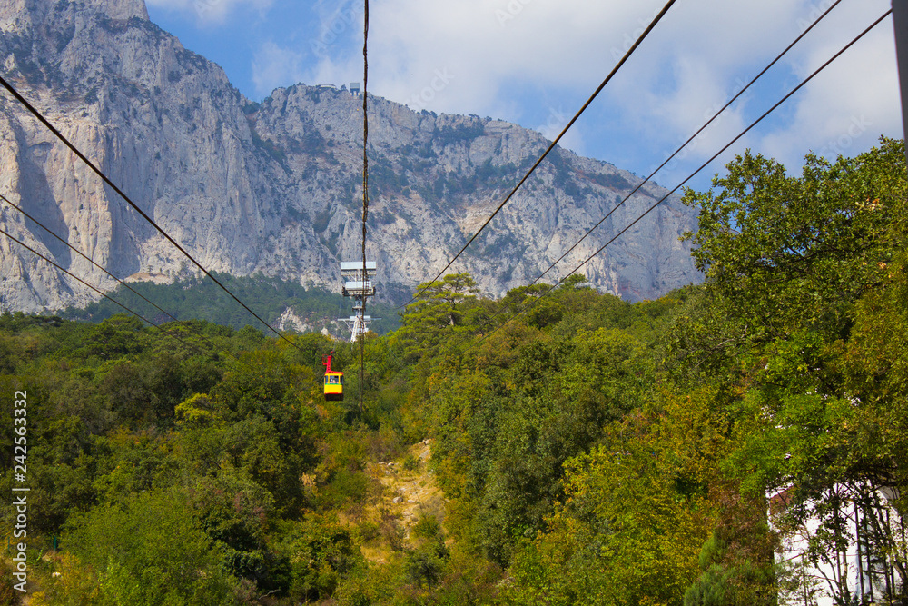 mountains, rocks, funicular, forest, lift