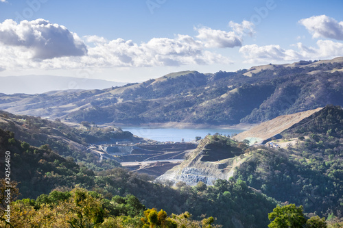 View towards Calaveras reservoir, where a new dam is being built;  Calaveras Reservoir is part of the Hetch Hetchy system that captures water in the Sierra; east San Francisco bay area; California photo