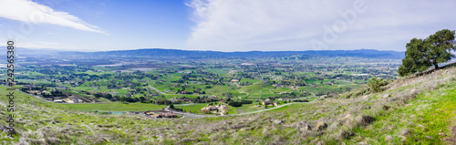 Panoramic view of the towns of South Valley (Gilroy, San Martin, Morgan Hill) as seen from Coyote Lake Harvey Bear Ranch County Park, south San Francisco bay, California photo