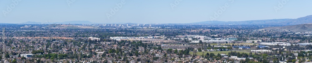 Aerial view of San Jose; Diablo mountain range in the background, south San Francisco bay area, California