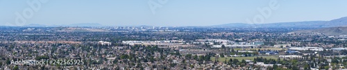 Fototapeta Naklejka Na Ścianę i Meble -  Aerial view of San Jose; Diablo mountain range in the background, south San Francisco bay area, California