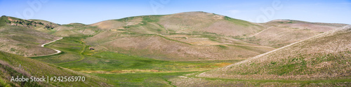Panoramic view of beautiful hills and valleys in east San Francisco bay area; Contra Costa county, California