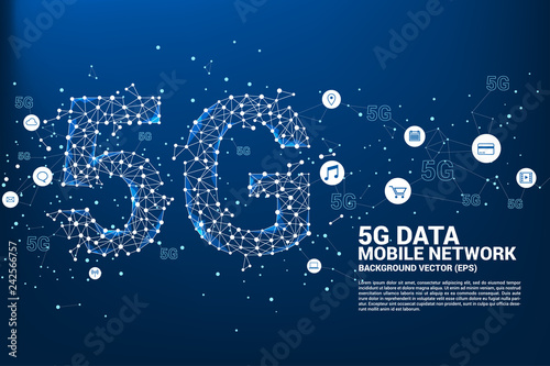 Vector Polygon dot connect line shaped 5G mobile networking networking. Concept for mobile sim card technology and network.