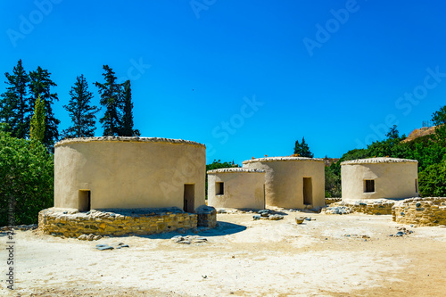 Reconstructed neolithic dwellings at Choirokoitia, Cyprus photo