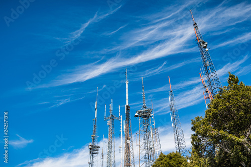 Fototapeta Telecommunication Radio antenna Towers on top of Mt Wilson, Los Angeles county,