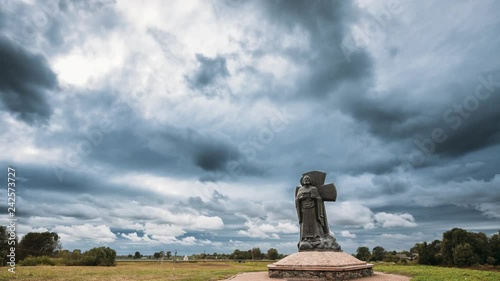 Turov, Belarus. Monument To Kirill Of Turov In Autumn Day photo