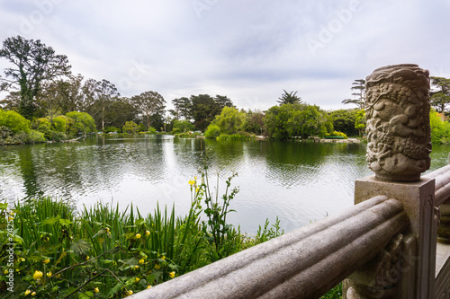 Stow lake in Golden Gate Park on a cloudy day, San Francisco, California