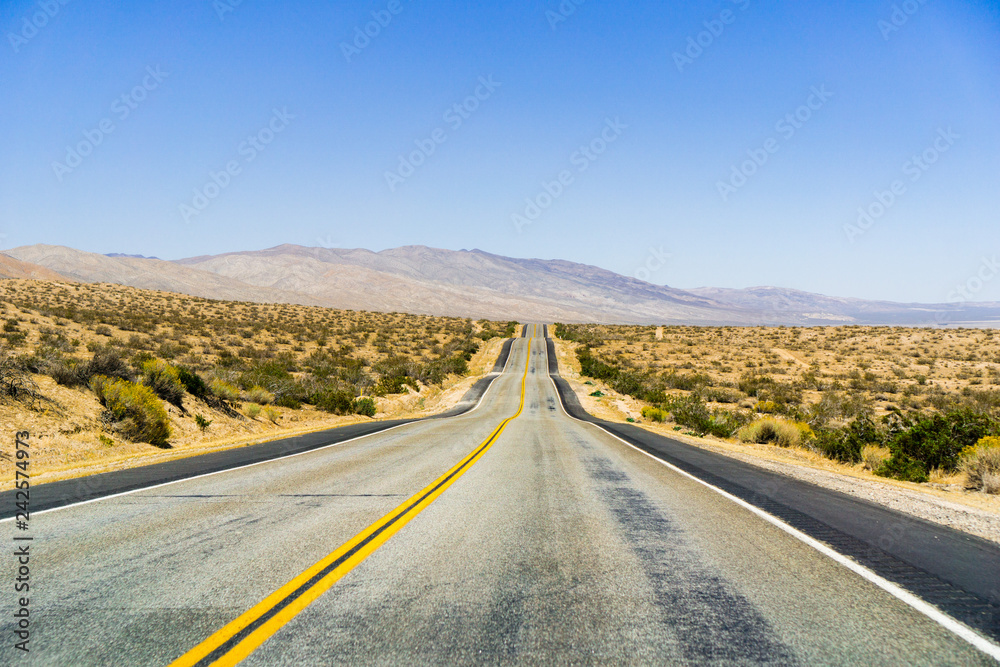 Highway through the Mojave Desert, California Highway through the Mojave Desert, California