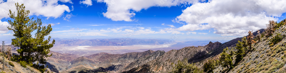 Panoramic view towards Badwater Basin from the trail to Telescope Peak, Death Valley National Park, California