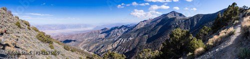 Panoramic view towards Badwater Basin and Telescope Peak from the hiking trail, Panamint mountain range, Death Valley National Park, California
