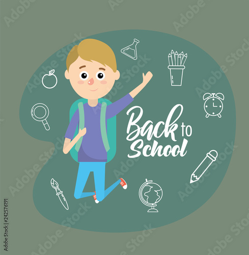 boy with backpack and school supplies to study