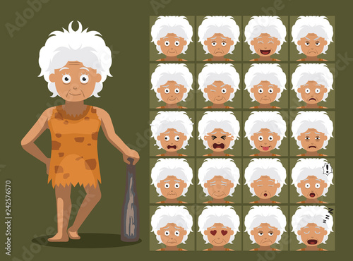Caveman Family Grandma Cartoon Character Emotions