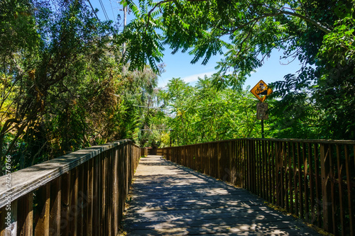 Photography Wooden boardwalk, part of the Los Gatos Creek trail in the town of Los Gatos, so