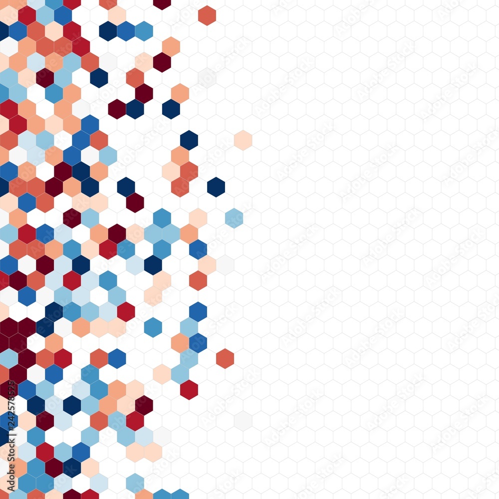 Grainy pattern composed of hexagons colorful. Honeycomb background. Isometric geometry. Aspect Ratio 1:1 Grainy pattern composed of hexagons colorful. Honeycomb background. Isometric geometry. Aspect Ratio 1:1