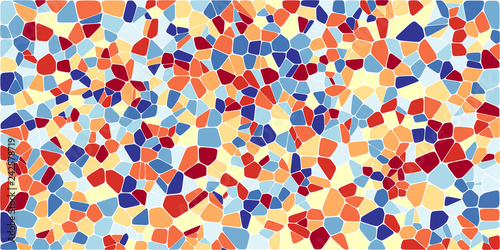 Stained glass colorful voronoi with fillet, vector abstract. Irregular cells background pattern. 2D Geometric shapes grid. Aspect Ratio 2:1