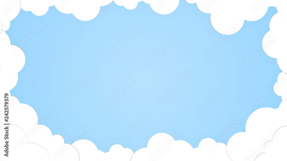 Blue sky with white clouds Flat style simple. Soft cloudy gradient Pastel. Abstract paint background in sweet color