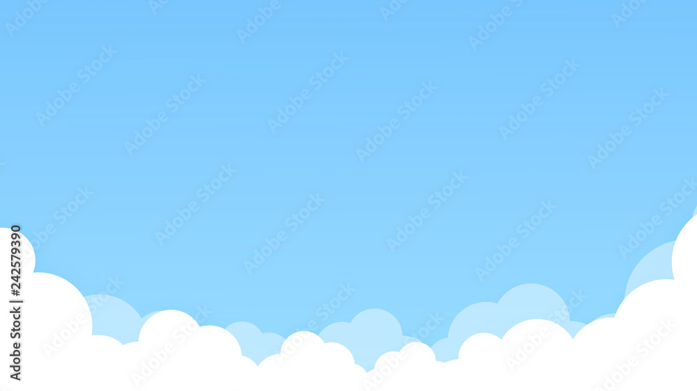 Blue sky with white clouds Flat style simple. Soft cloudy gradient Pastel. Abstract paint background in sweet color