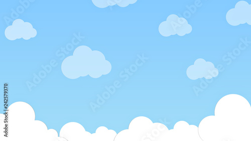Blue sky with white clouds Flat style simple. Soft cloudy gradient Pastel. Abstract paint background in sweet color