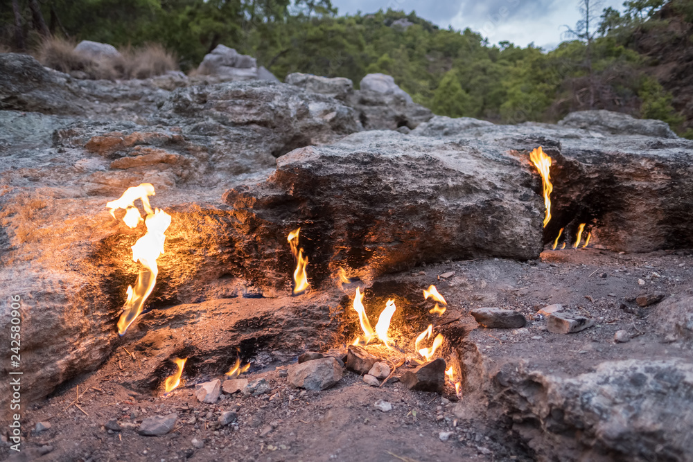 Obraz premium Flames of Chimera Mount from the underground in Cirali, Turkey