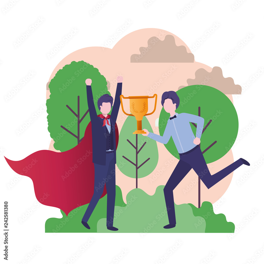 businessmen with hero coat and trophy businessmen with hero coat and trophy