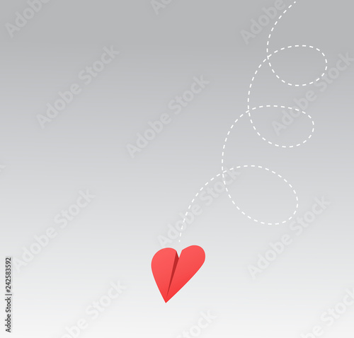 Heart shaped paper airplane. Valentines Day vector Illustration with space for text.