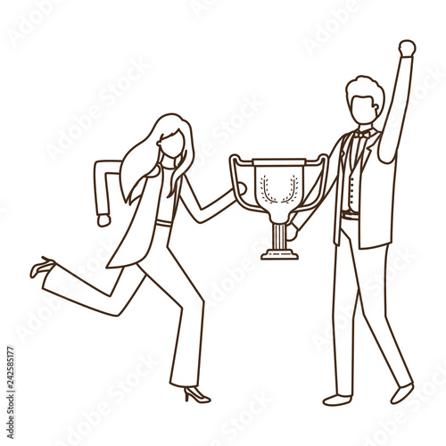 business couple with trophy avatar character