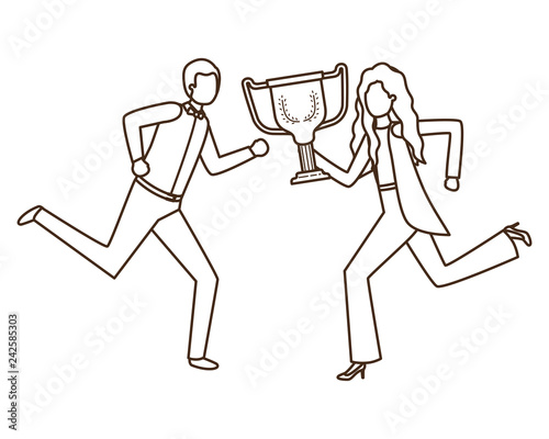 business couple with trophy avatar character