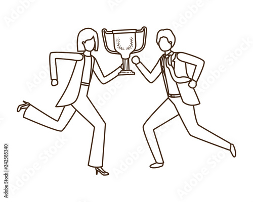 business couple with trophy avatar character