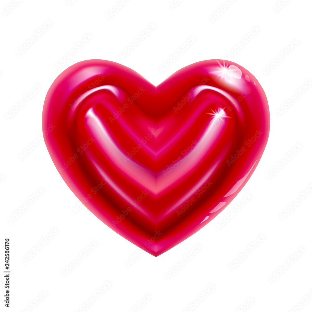 Heart of candy. Sweet happy valentines day, romantic love from caramel good isolated illustration. Sugar design dessert Vector closeup Heart of candy. Sweet happy valentines day, romantic love from caramel good isolated illustration. Sugar design dessert Vector closeup