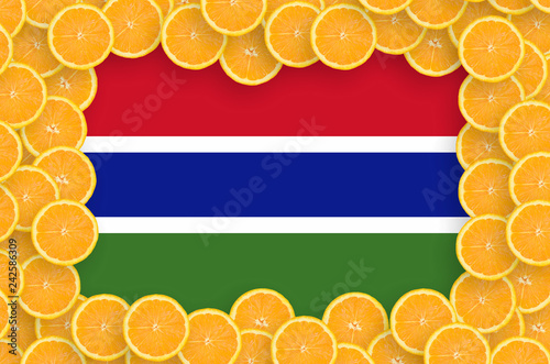 Gambia flag  in fresh citrus fruit slices frame photo