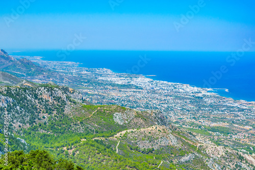 Aerial view of Kyrenia/Girne from Buffavento castle in Cyprus photo