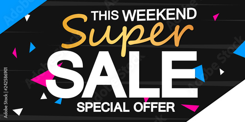 Super Sale, poster design template, horizontal banner, special offer, vector illustration