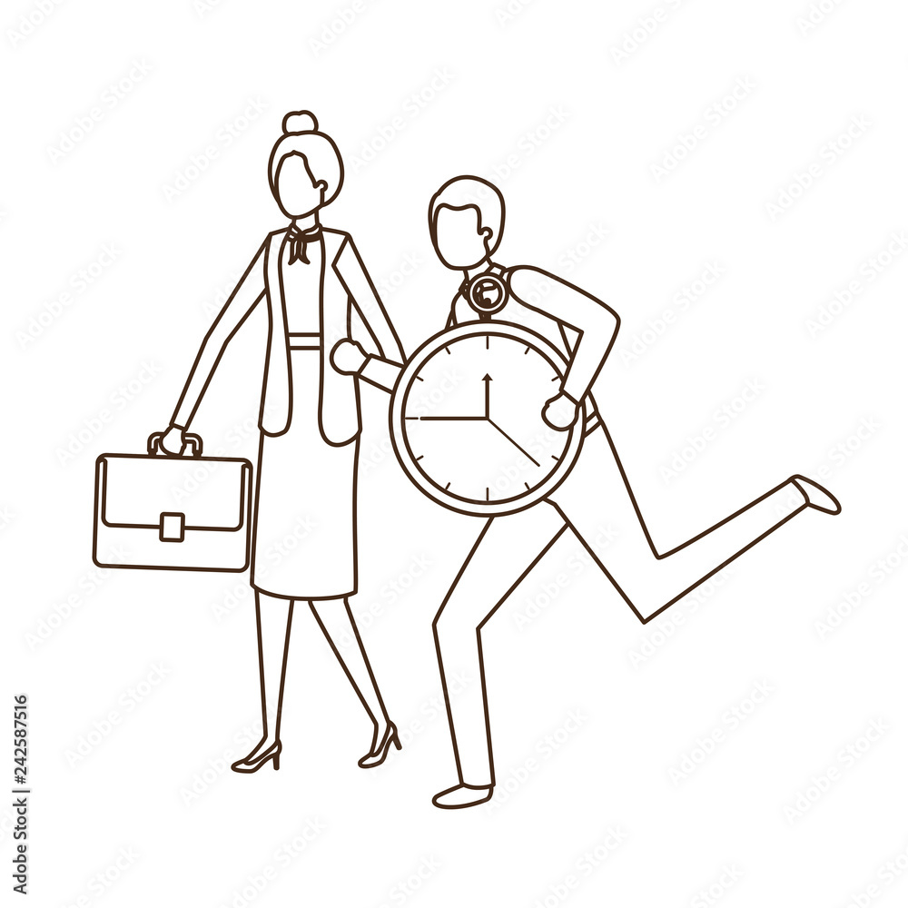 business couple with clock avatar character