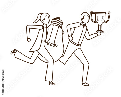 business couple with trophy and light bulb