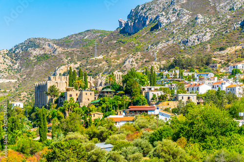 Aerial view of Bellapais abbey at Beylerbeyi village in Northern Cyprus photo