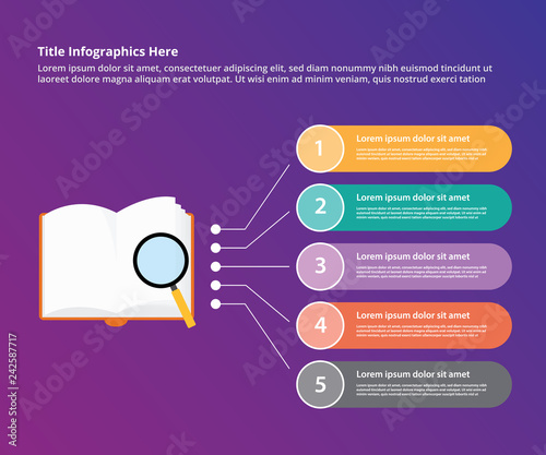 book search investigation research infographic with magnifying glass data template banner for information statistic - vector