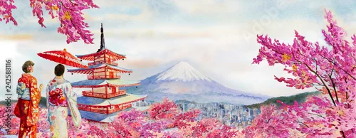 Obraz Słynne zabytki Japonii na wiosnę.