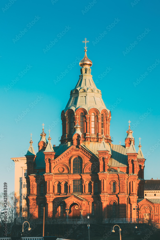 Helsinki, Finland. Uspenski Cathedral At Morning. Red Church Is 