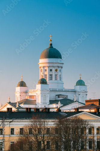 Helsinki, Finland. Lutheran Cathedral On Senate Square. Famous L