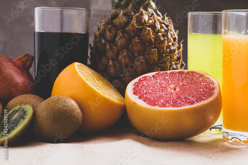 matt food photo, pineapple and orange, rustic photo