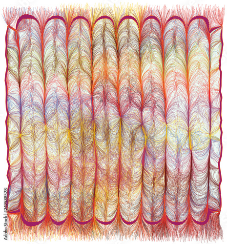 Modern colorful tapestry with vertical grunge striped,wavy,lacy pattern and fringe isolated on white