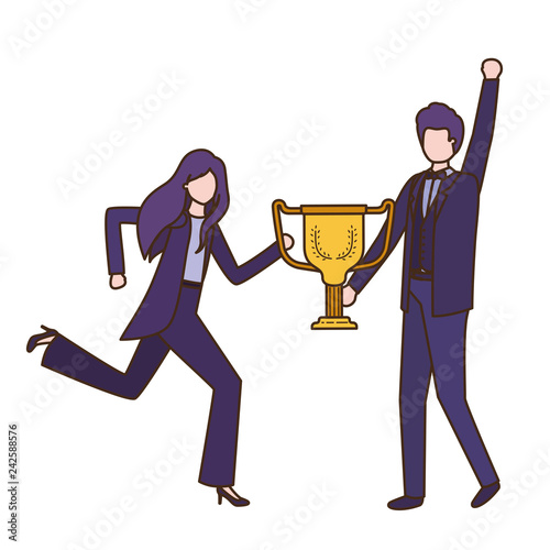 business couple with trophy avatar character