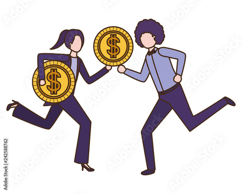 business couple with dollar sign avatar character photo