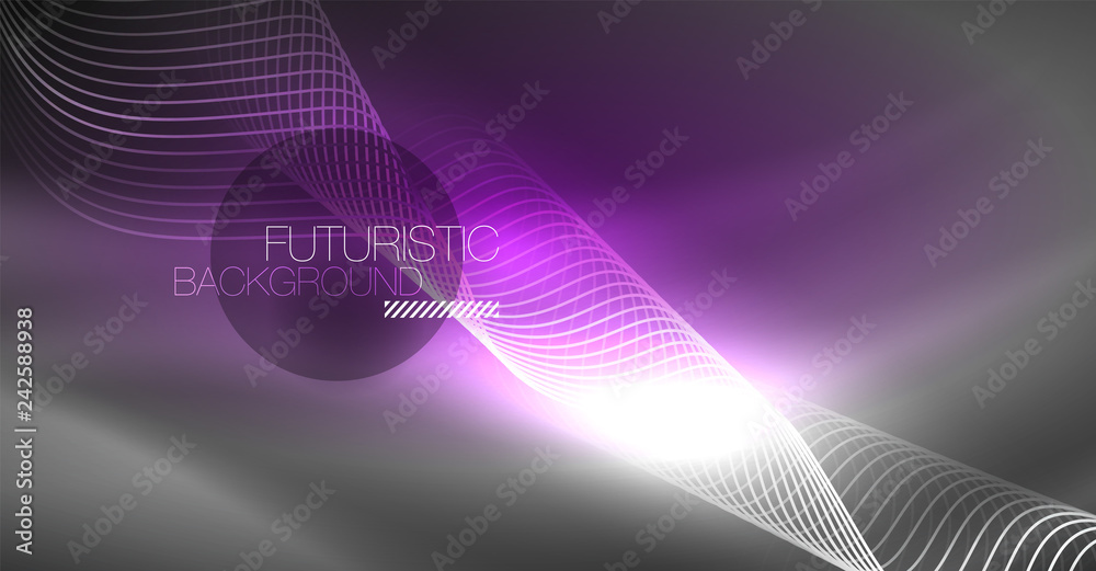 Neon lines wave background. Abstract composition Neon lines wave background. Abstract composition