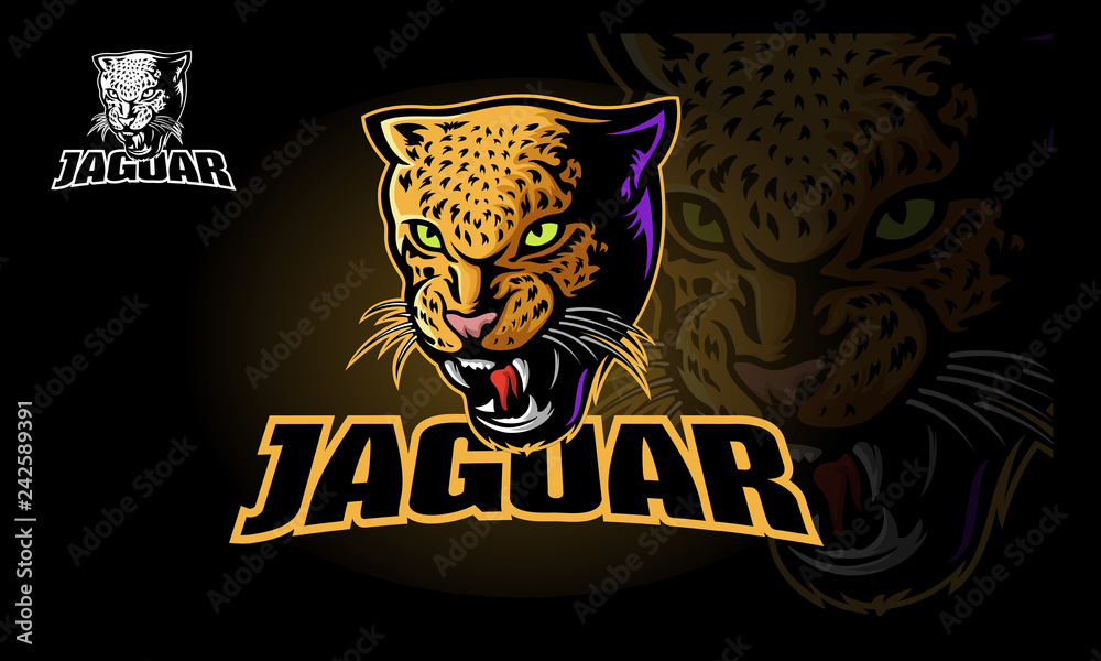 Jaguar Vector Logo Template. Vector illustration of a big cat jaguar or leopard head. Jaguar head in color. 