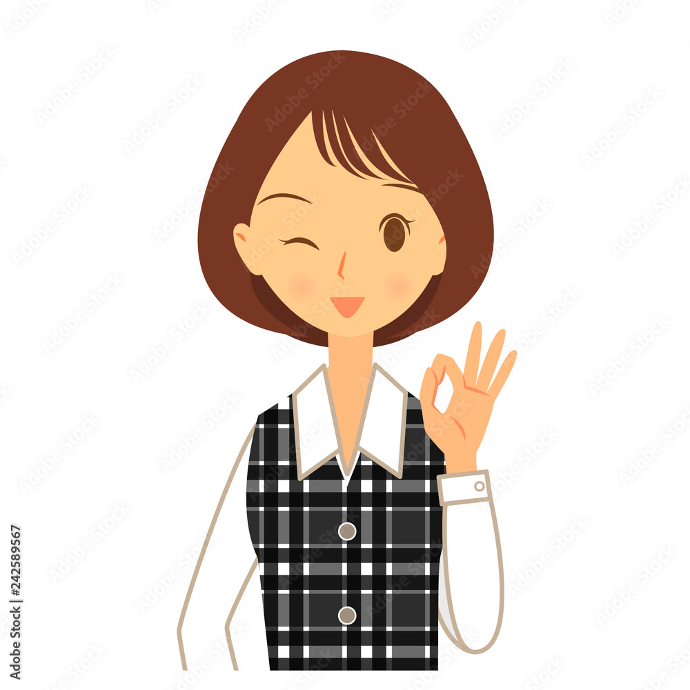 制服を着た女性 OKサイン 上半身 制服を着た女性 OKサイン 上半身